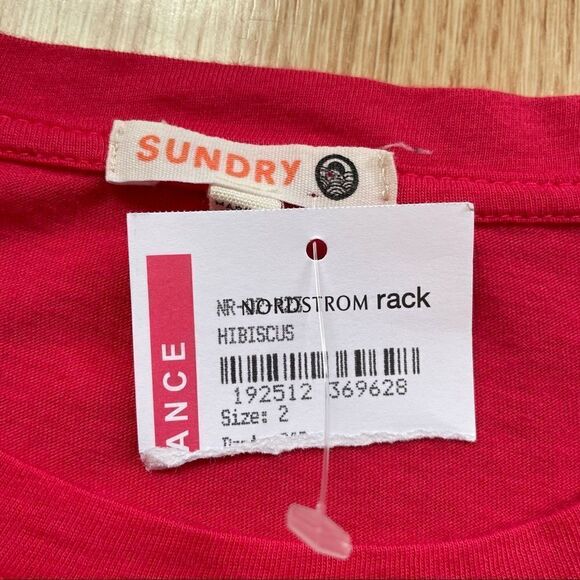 NWT Sundry Hibiscus Pink Dolman 3/4 Sleeve Blouse - Size: 2 - Picture 5 of 8